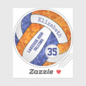 blauwe oranje volleybal met mascotte schoolnaam sticker (Vel)