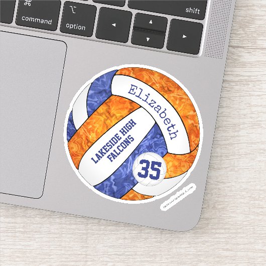 blauwe oranje volleybal met mascotte schoolnaam sticker (Detail)