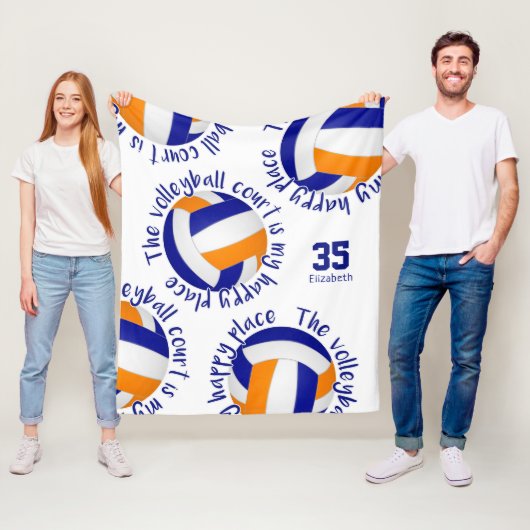 blauwe oranje volleybalrechtbank gelukkig plaats fleece deken (In situ)