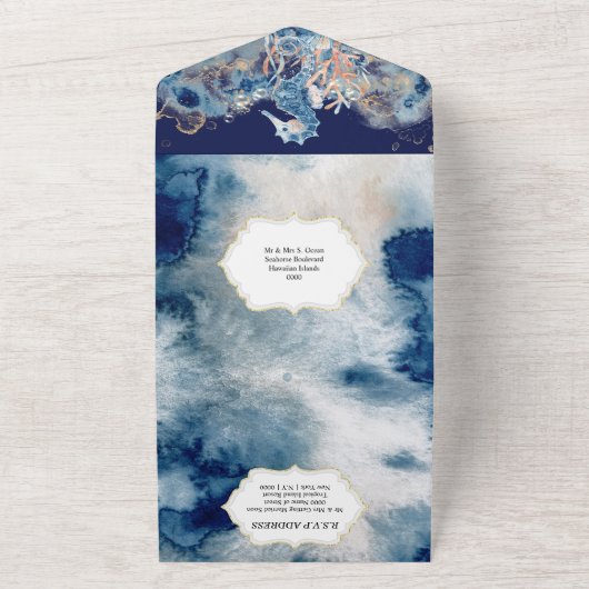 Blauwe oranje zeebaars, diepzeekust all in one uitnodiging (Buitenkant)