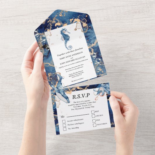 Blauwe oranje zeebaars, diepzeekust all in one uitnodiging (Afscheurbaar)