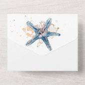 Blauwe oranje zeekoraaloceaan all in one uitnodiging (Achterkant)