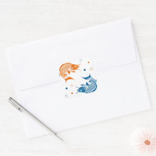 Blauwe Oranje zomer Japanse koi vis Vierkante Sticker