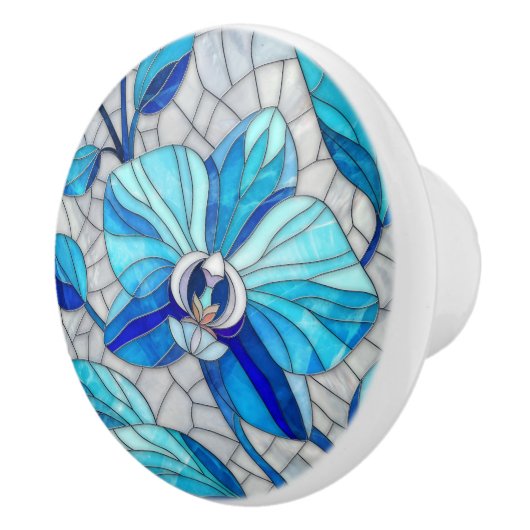 Blauwe Orchidee Bloem Mozaïek Kunst Keramische Knop (Rechts)