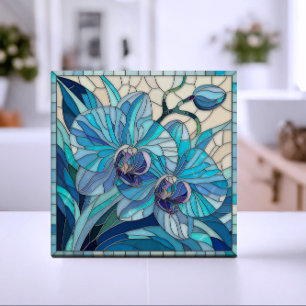 Blauwe Orchidee Bloem Mozaïek Kunst Tegeltje