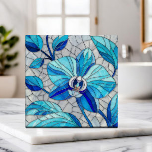 Blauwe Orchidee Bloem Mozaïek Kunst Tegeltje