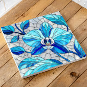 Blauwe Orchidee Bloem Mozaïek Kunst Tegeltje