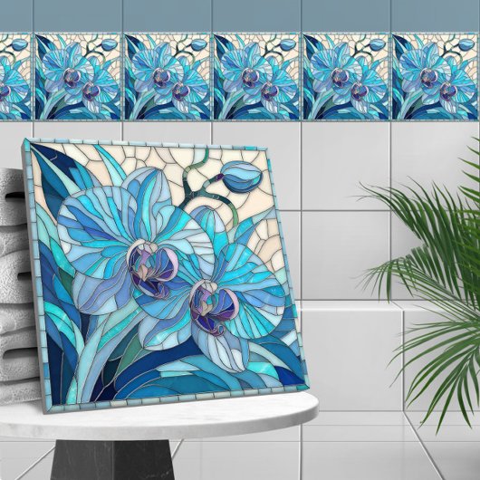Blauwe Orchidee Bloem Mozaïek Kunst Tegeltje