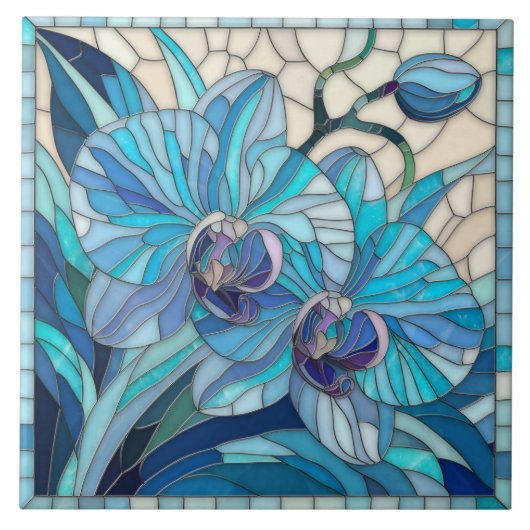 Blauwe Orchidee Bloem Mozaïek Kunst Tegeltje (Voorkant)