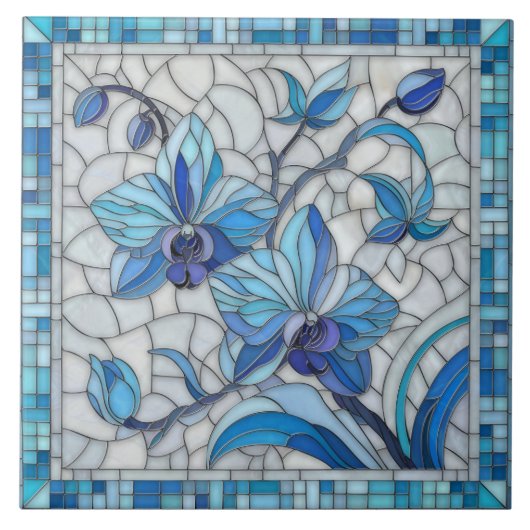 Blauwe Orchidee Bloem Mozaïek Kunst Tegeltje (Voorkant)