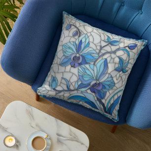 Blauwe Orchidee Bloem Mozaïek Kussen