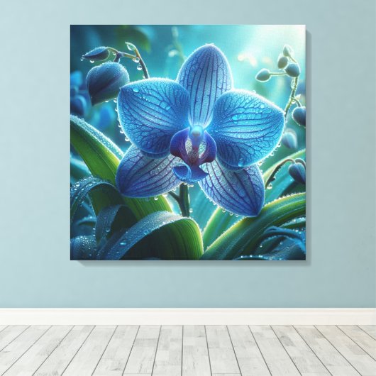 Blauwe Orchidee Bloemen Canvas Afdruk (Insitu (Houten vloer))