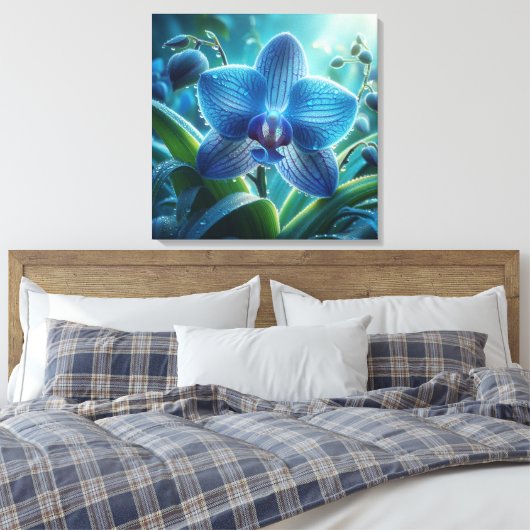 Blauwe Orchidee Bloemen Canvas Afdruk (Insitu (Slaapkamer))