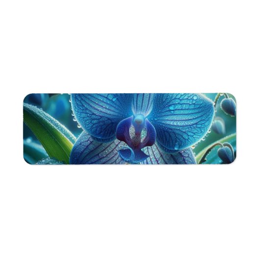 Blauwe Orchidee Bloemen Etiket (Voorkant)