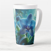 Blauwe Orchidee Bloemen Latte Mok (Rechterhoek)