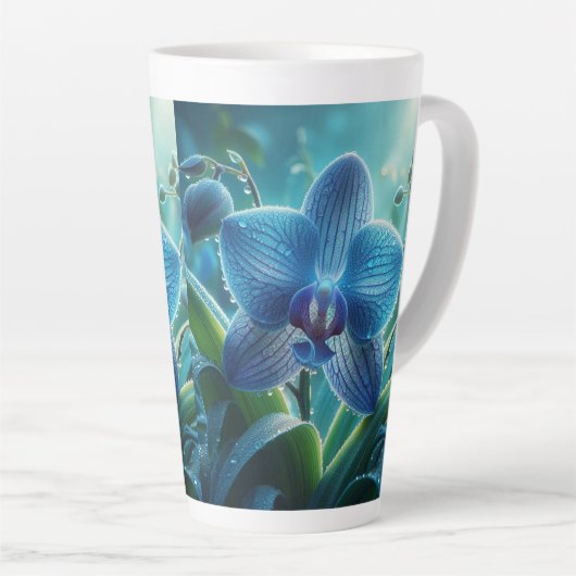 Blauwe Orchidee Bloemen Latte Mok (Rechterhoek)