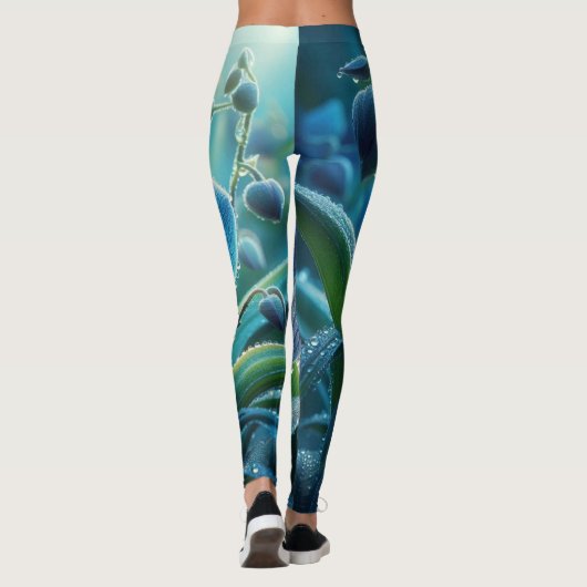 Blauwe Orchidee Bloemen Leggings (Achterkant)