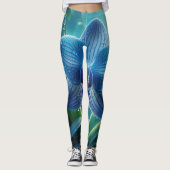 Blauwe Orchidee Bloemen Leggings (Voorkant)