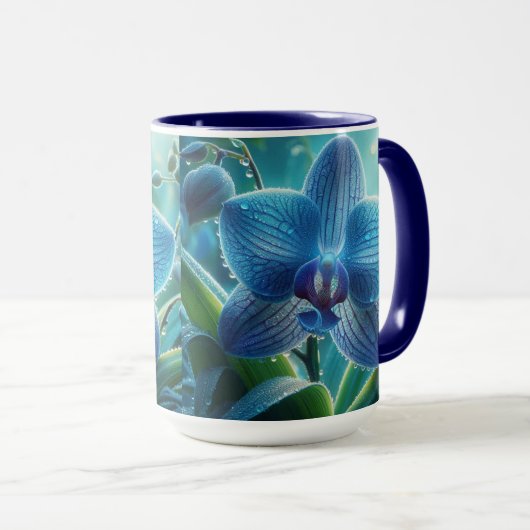 Blauwe Orchidee Bloemen Mok (Voorkant rechts)