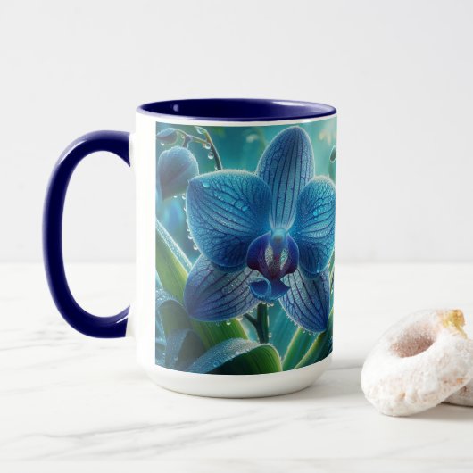 Blauwe Orchidee Bloemen Mok (Met donut)