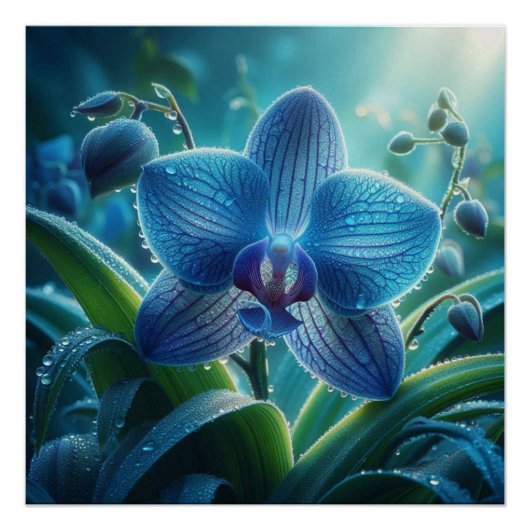 Blauwe Orchidee Bloemen Perfect Poster (Voorkant)