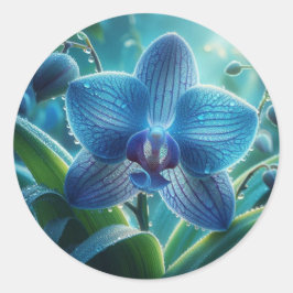 Blauwe Orchidee Bloemen Ronde Sticker