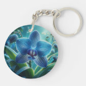 Blauwe Orchidee Bloemen Sleutelhanger (Achterkant)