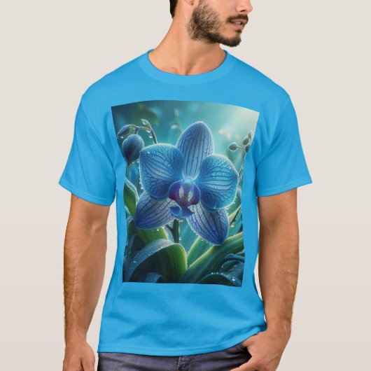 Blauwe Orchidee Bloemen T-shirt (Voorkant)
