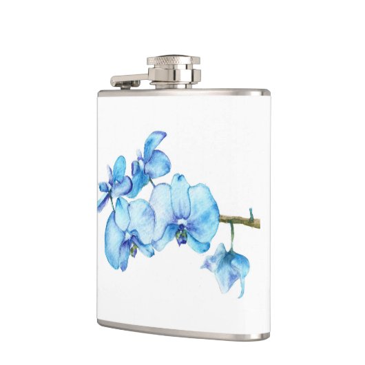 Blauwe orchidee botanische kunst heupfles (Links)