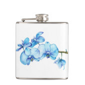 Blauwe orchidee botanische kunst heupfles (Voorkant)