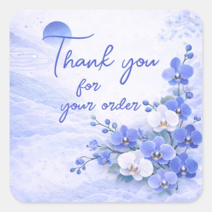 Blauwe orchidee Dank u voor uw bestelling Vierkante Sticker