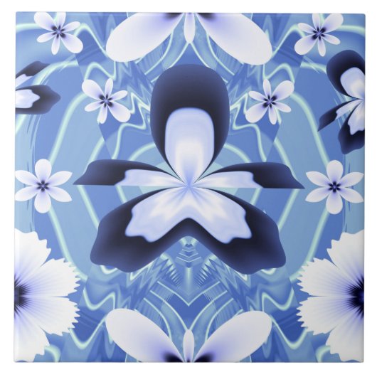 Blauwe Orchidee Elegante Bloem Tegeltje (Voorkant)