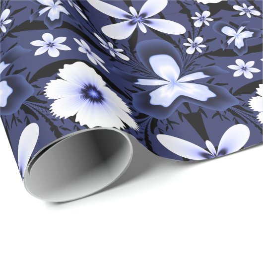 Blauwe Orchidee Elegante Bloemen Fractal Art Cadeaupapier (Rol Hoek)