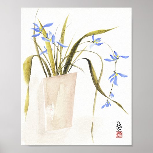 Blauwe Orchidee Elegantie Poster (Voorkant)