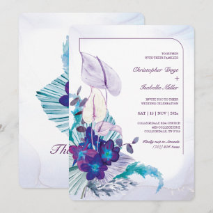 Blauwe Orchidee en Calla Lelie Bruiloft Kaart