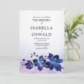 Blauwe orchidee en Paarse bruiloft Kaart (Staand voorkant)