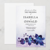 Blauwe orchidee en Paarse bruiloft Kaart (Voorkant / Achterkant)