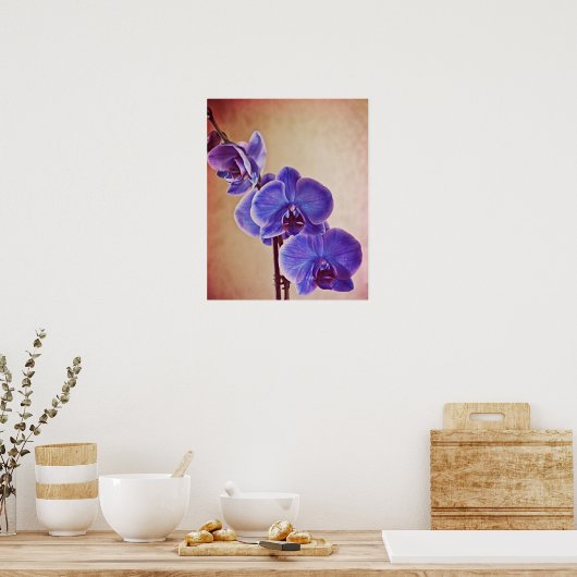 Blauwe orchidee fotografische kunst afdrukken poster (Keuken)