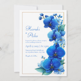 Blauwe Orchidee Gouden Geometrische Trouwring Kaart