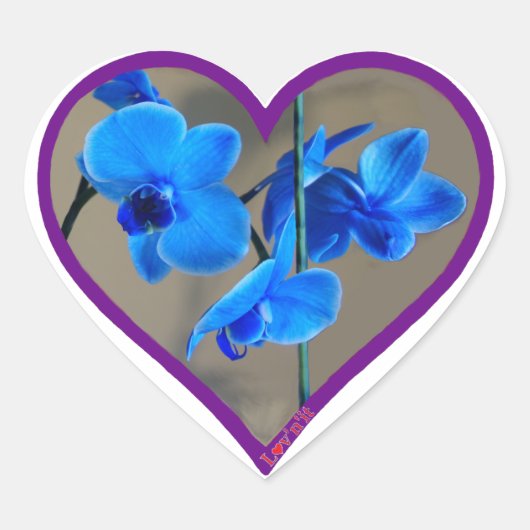 blauwe orchidee hart sticker (Voorkant)