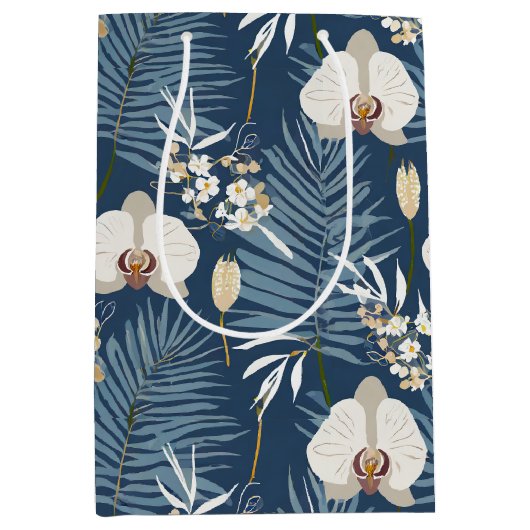 Blauwe orchidee hawaiiaanse print medium cadeauzakje (Voorkant)
