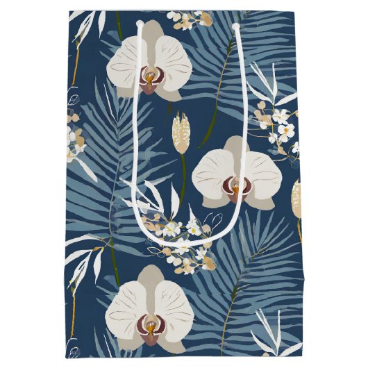 Blauwe orchidee hawaiiaanse print medium cadeauzakje (Achterkant)