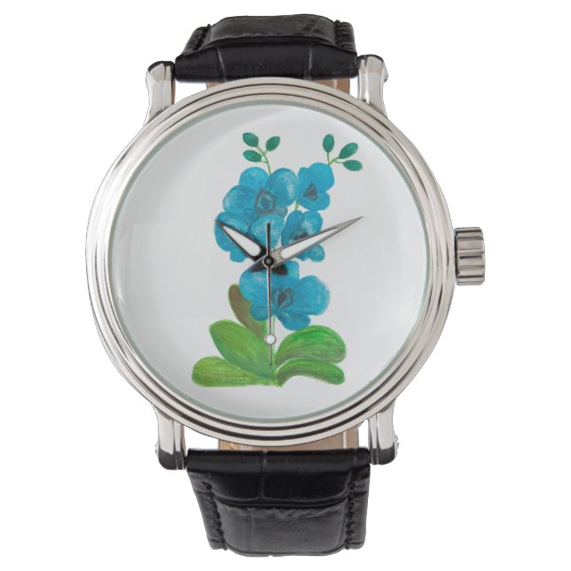 Blauwe orchidee horloge (Voorkant)