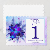 Blauwe Orchidee Huwelijk Tafel Nummer sjabloon Kaart (Voorkant / Achterkant)