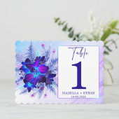 Blauwe Orchidee Huwelijk Tafel Nummer sjabloon Kaart (Staand voorkant)