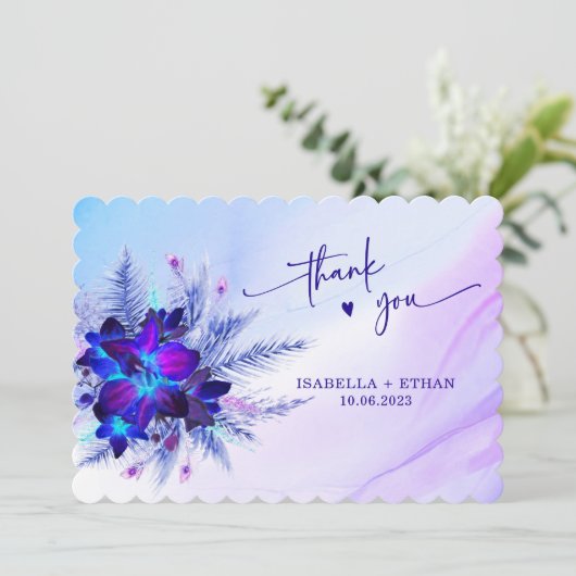 Blauwe Orchidee Huwelijks Dankjewijskaart Kaart (Staand voorkant)