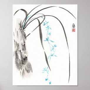 Blauwe Orchidee in de Wind Poster