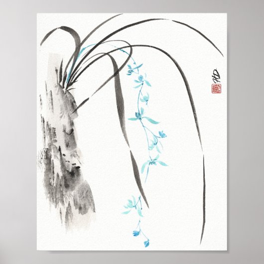 Blauwe Orchidee in de Wind Poster (Voorkant)