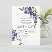 Blauwe Orchidee Save the Date Trouw Uitnodiging (Staand voorkant)