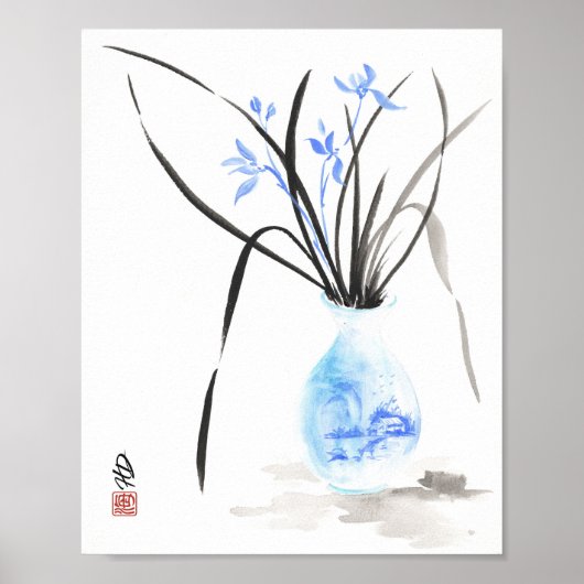 Blauwe Orchidee Sereniteit Poster (Voorkant)